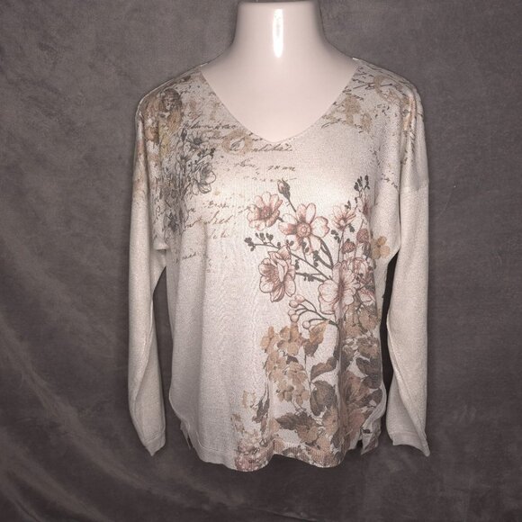 Bella Amore Floral Print XL Sweater Made In Italy Lightweight Knit Pullover - Picture 2 of 7